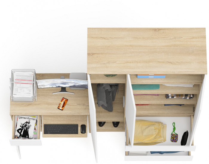 Мори компьютерный стол МС-1 левый + Шкаф МШ1200.1, дуб сонома/белый