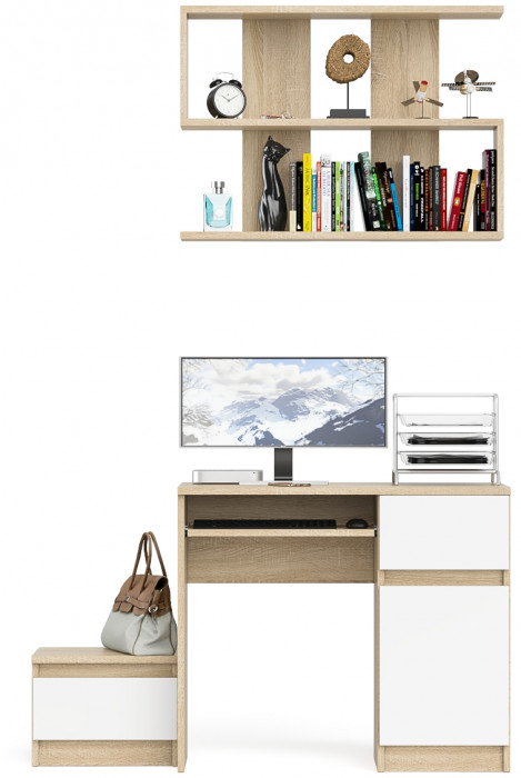 Мори компьютерный стол МС-1 правый + Тумба ТМП400.1 + Полка 900, дуб сонома/белый