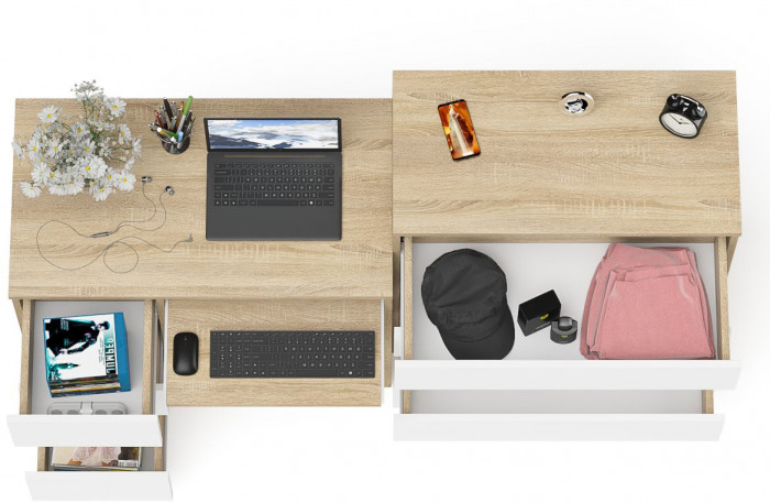 Мори компьютерный стол МС-6 левый + Комод МК800.4, дуб сонома/белый