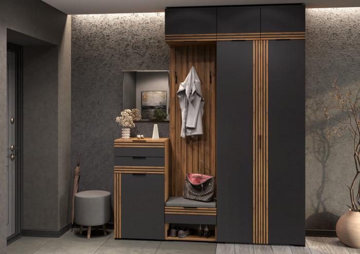 Прихожая Нао, набор №9, Дуб вотан/Графит, Вотан, Simple 27