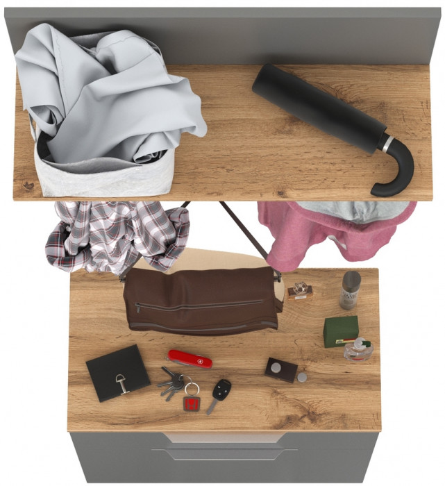 Октава 16.127 Тумба для обуви + 15.14.01 Вешалка + 15.14.02, серый графит/дуб крафт золотой/фасады МДФ серый графит