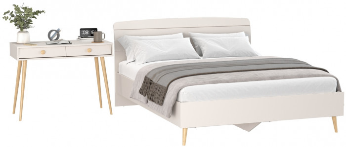 Афина Спальня Кровать 1600 + Стол, цвет кашемир серый, ШхГхВ 164,6х210,2х95,6 + 100х45х76 см., сп.м. 1600х2000 мм., б/м, основание есть