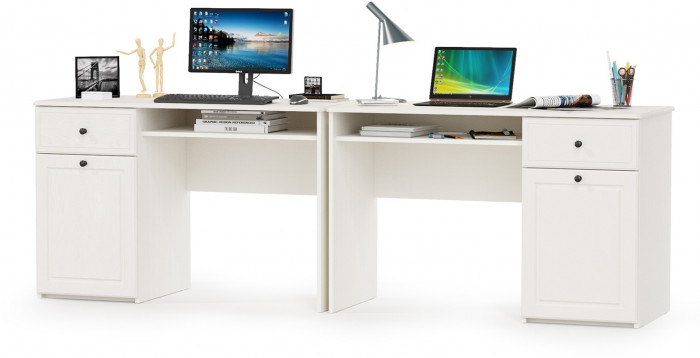 Роуз 12.148 письменный стол +12.148письменный стол, ЛДСП белый(тиснение Поры дерева)/МДФясень ваниль