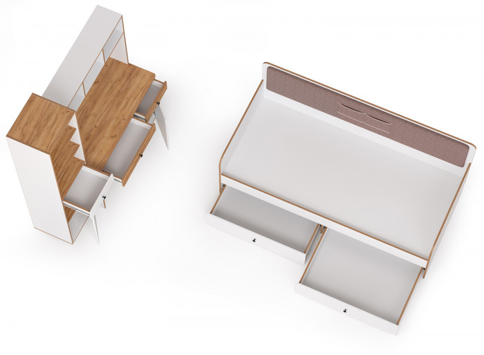 Вуди Компоновка № 37, цвет белый премиум/дуб крафт золотой/саванна латте, сп. м. 900х2000 мм., б/м, основание есть, матрас высотой до 200 мм.