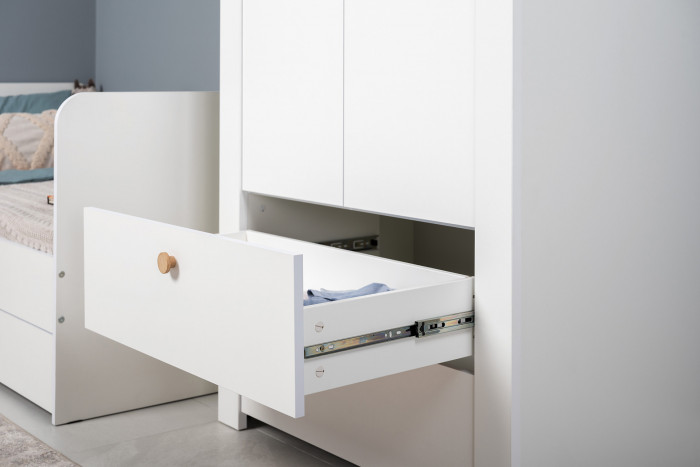 Джастин 13.339 Шкаф для одежды с ящиками, цвет белый шагрень/дуб белый эксклюзив, ШхГхВ 86х54,8х225,8 см.