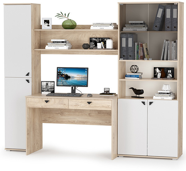 КР100 Бостон № 43, цвет дуб эндгрейн элегантный/фасады МДФ милк рикамо софт, 13.154+12.69+09.132+13.156, ШхГхВ 230,6х57,2х194,4 см., ун. сборка