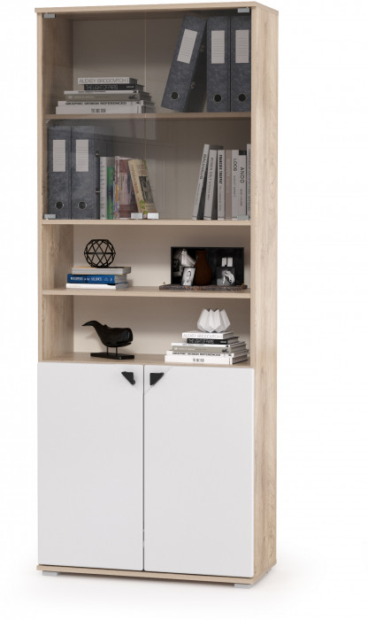 КР100 Бостон № 43, цвет дуб эндгрейн элегантный/фасады МДФ милк рикамо софт, 13.154+12.69+09.132+13.156, ШхГхВ 230,6х57,2х194,4 см., ун. сборка