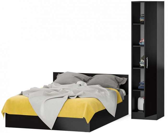 Кровать 1400 + Пенал Стандарт, цвет венге, ШхГхВ 143,5х203,5х70 + 45х52х200 см., сп.м. 1400х2000 мм., без матраса, основание есть