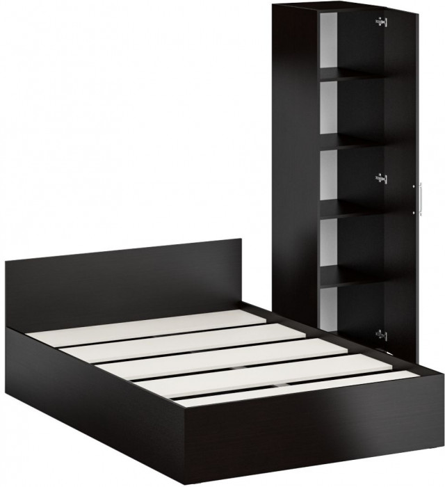 Кровать 1400 + Пенал Стандарт, цвет венге, ШхГхВ 143,5х203,5х70 + 45х52х200 см., сп.м. 1400х2000 мм., без матраса, основание есть