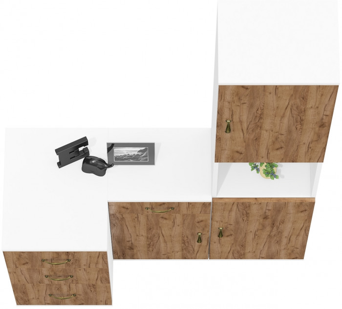 Лидер-8 Пенал + Тумба МД 3.15 + Тумба МД 3.16, цвет белый шагрень/крафт золото, ШхГхВ 120х50х190 см., универсальная сборка