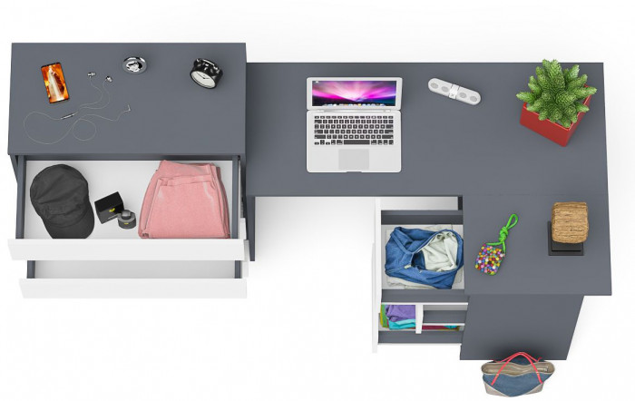 Мори компьютерный стол МС-16 правый + Комод МК800.4, графит/белый