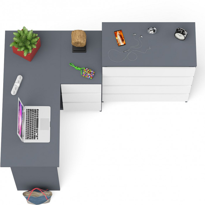 Мори компьютерный стол МС-16 правый + Комод МК800.4, графит/белый