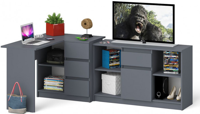 Мори Стол компьютерный МС-16 правый + Тумба МТВ1204.1, цвет графит, ШхГхВ 244,8х84,9х76,6 см., выдвижные ящики справа, НЕ универсальная сборка