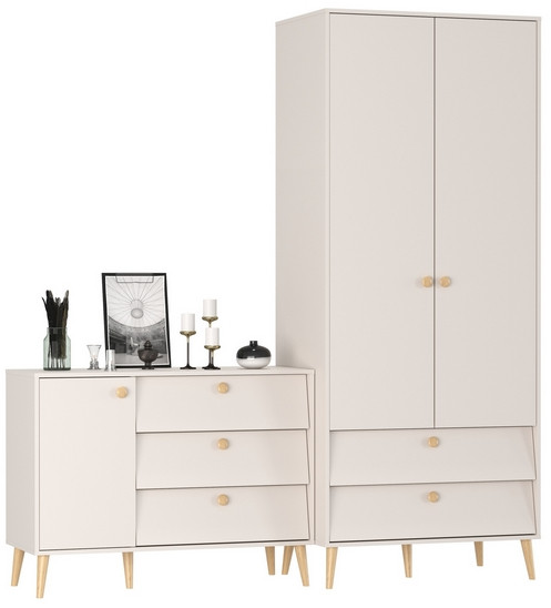 Афина Спальня Шкаф 2-х дверный + Комод с дверкой и тремя ящиками, кашемир серый