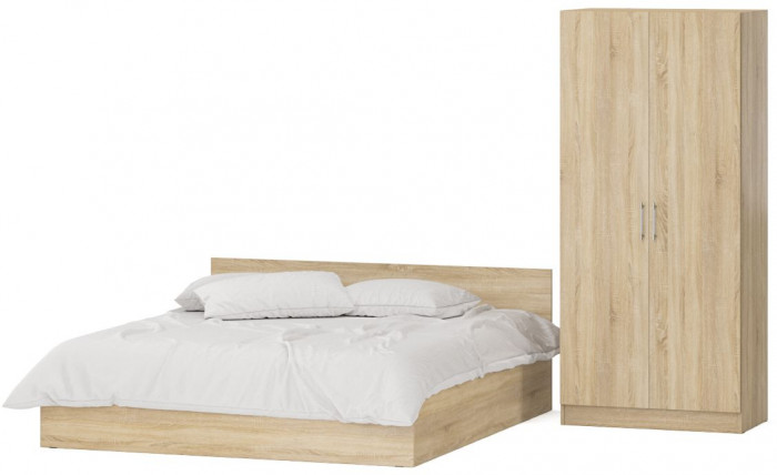 Кровать с ящиками 1800 + Шкаф 2-х створчатый Стандарт, дуб сонома