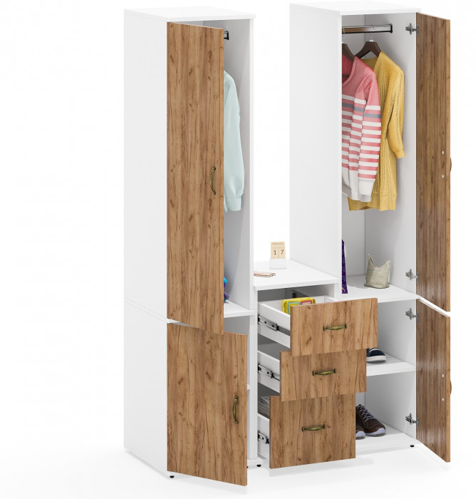 Лидер-8 Пенал МД 23Б + Пенал МД 23Б + Тумба МД 3.16, белый шагрень/крафт золото