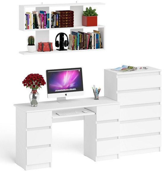 Мори компьютерный стол МС-2 + Комод МК700.5 + Полка 1200, белый