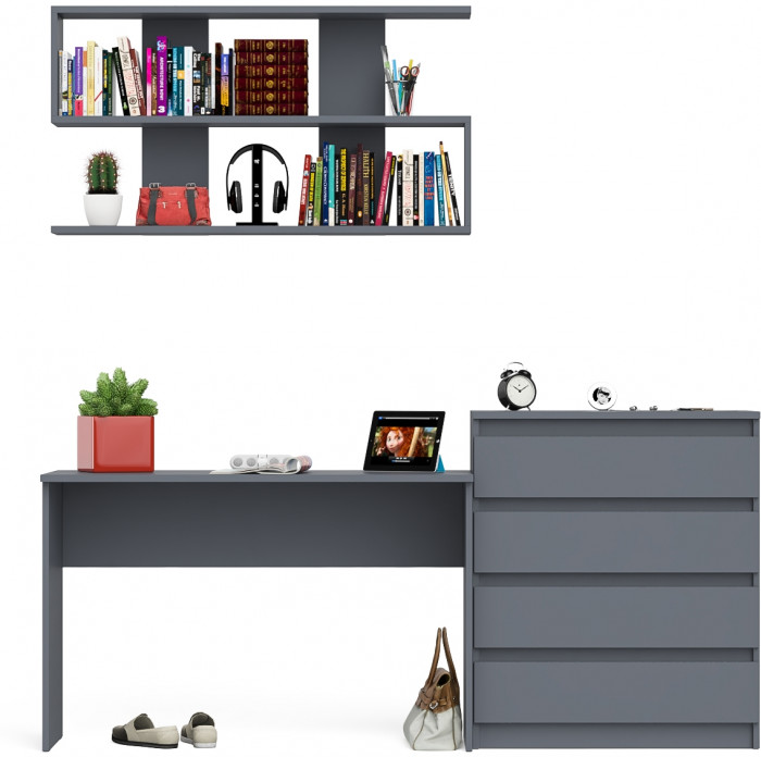 Мори письменный стол МСП1200.1 + Комод МК800.4 + Полка 1200, графит