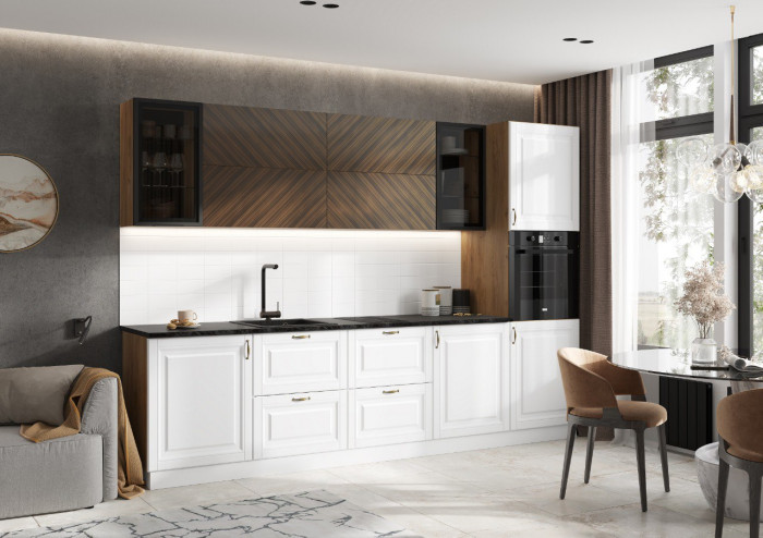 Кухня Престиж 3,0м Компоновка №1 (Браш Вайт/Прайм орех, Дуб Крафт)