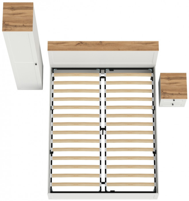 Остин 11.53 Кровать + ортопед + 13.227 Шкаф-пенал + 16.152 Тумба прикроватная, белый шагрень/дуб крафт золотой