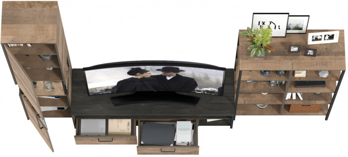 Трувор Гостиная 016, цвет дуб гранж песочный/интра, ШхГхВ 284,6х45,4х210 см., универсальная сборка