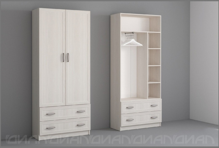 Колибри Шкаф 2-створчатый/ящики, рамка, Бодега белая/Сандал светлый