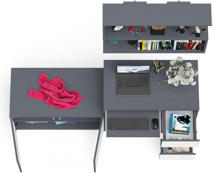 Мори компьютерный стол МС-6 правый + Тумба МА900.1 + Полка 900, графит/белый