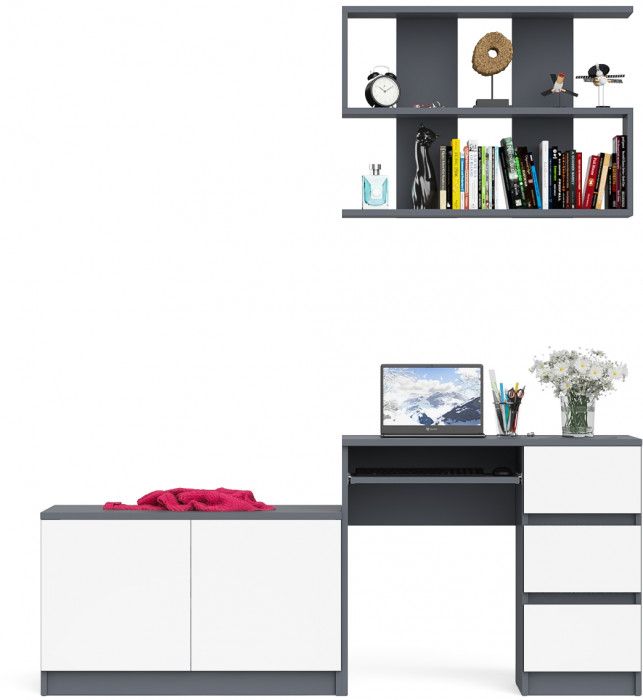 Мори компьютерный стол МС-6 правый + Тумба МА900.1 + Полка 900, графит/белый