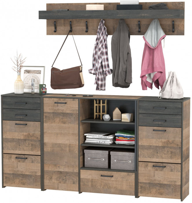 Трувор Прихожая 162, цвет дуб гранж песочный/интра, ШхГхВ 209х37х195 см., универсальная сборка