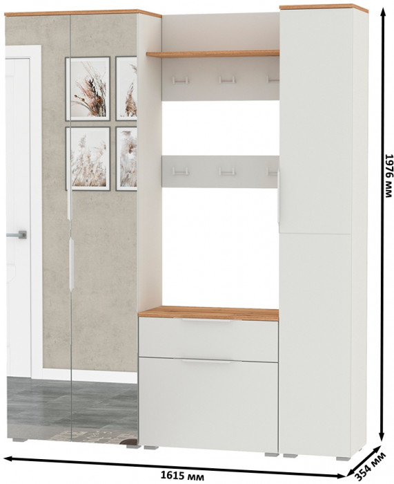 Октава Прихожая 15-123Н, белый шагрень/дуб крафт золотой/фасады МДФ белый шагрень