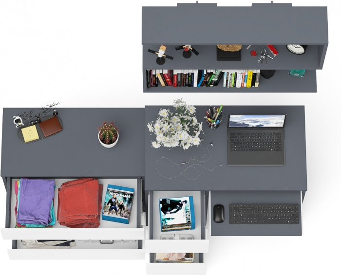 Мори Стол компьютерный МС-6 левый + Комод МК800.1 + Полка 900, цвет графит/белый, ШхГхВ 170,4х50х209,6 см., НЕ универсальная сборка