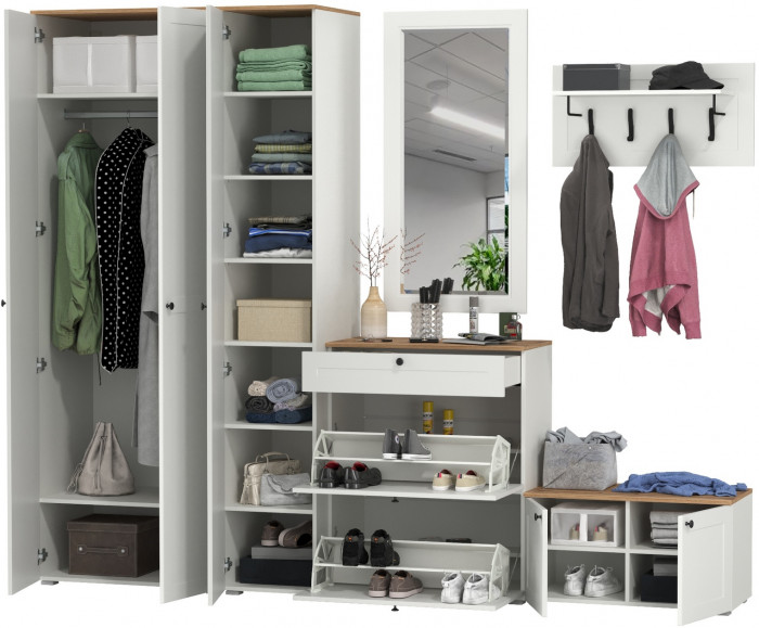 Остин Прихожая 49, белый шагрень/дуб крафт золотой