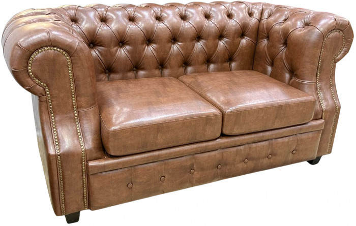 Диван офисный Честер ЛОФТ 2-х местный, экокожа светло-коричневый