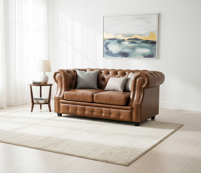 Диван офисный Честер ЛОФТ 2-х местный, экокожа светло-коричневый