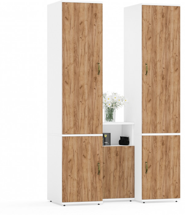 Лидер-8 Пенал МД 23Б + Пенал МД 23Б + Тумба МД 3.19, белый шагрень/крафт золото