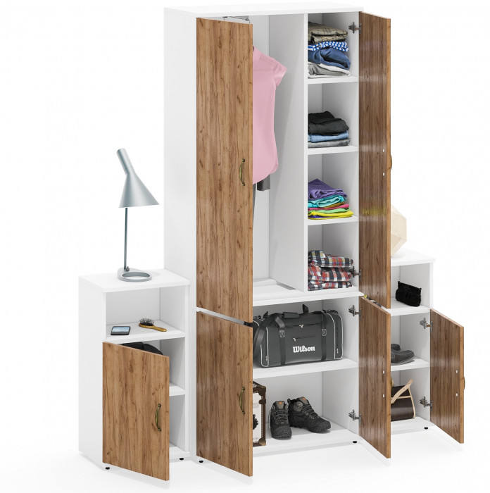 Лидер-8 Шкаф МД 20Б + Тумба МД 3.19 + Тумба МД 3.19, белый шагрень/крафт золото