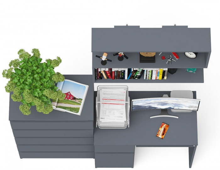 Мори компьютерный стол МС-1 левый + Комод МК700.5 + Полка 900, графит