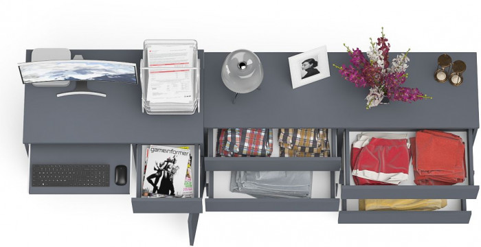 Мори компьютерный стол МС-1 правый + Комод МК1380.6, графит