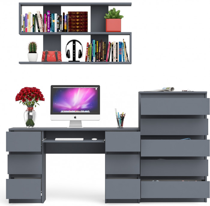 Мори компьютерный стол МС-2 + Комод МК700.5 + Полка 1200, графит
