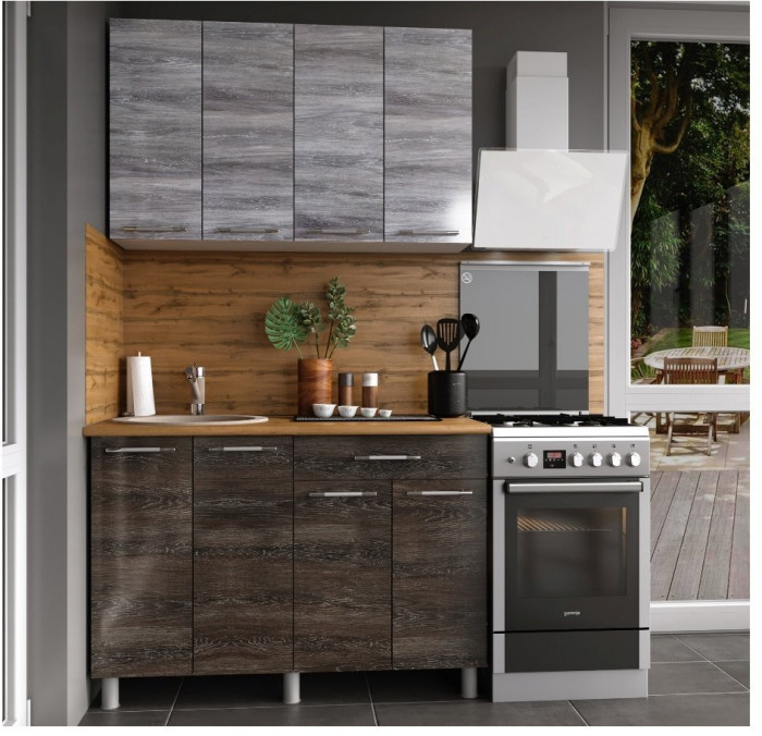 Кухонный гарнитур Танго 1,2м Дуб шале серебро/Дуб шале мореный