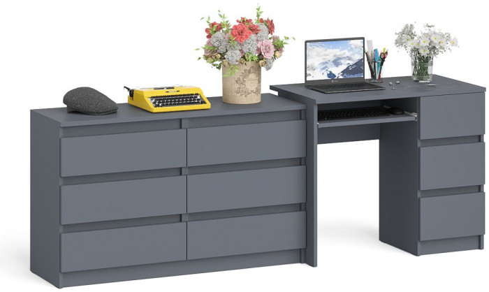 Мори компьютерный стол МС-6 правый + Комод МК1200.6, графит
