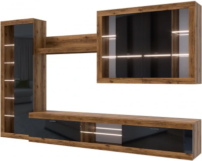 Прага Модульная Гостиная, вариант №2, делано/Черный глянец