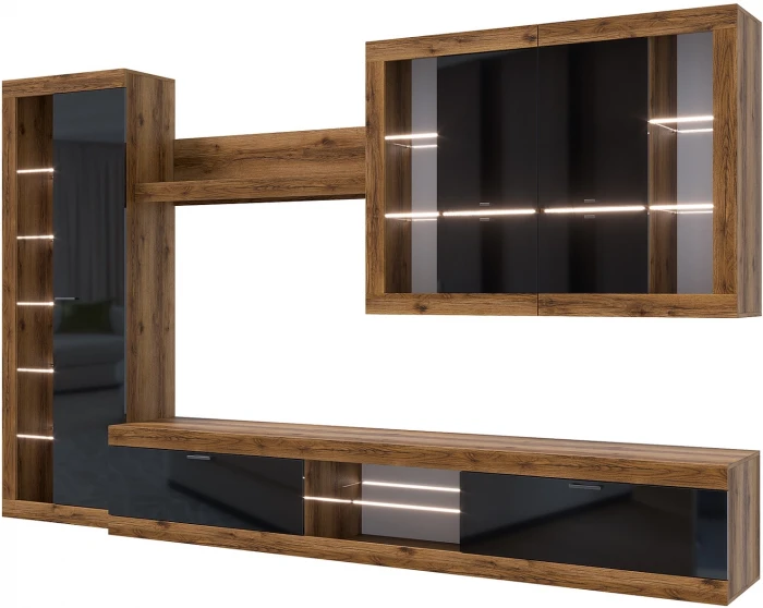 Прага Модульная Гостиная, вариант №2, делано/Черный глянец