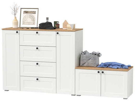 Остин 16.221 Комод + 13.257 Тумба, белый шагрень/дуб крафт золотой