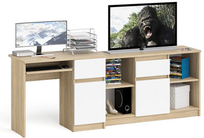 Мори Стол компьютерный МС-1 правый + Тумба МТВ1204.1, цвет дуб сонома/белый, ШхГхВ 210,4х50х76,6 см., выдвижной ящик справа, НЕ универсальная сборка