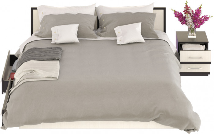 Сакура Кровать с ящиками 1800 + тумба, цвет венге/дуб лоредо, ШхГхВ 224х203,5х80 см., сп.м. 1800х2000 мм., б/м, основание есть, универсальная сборка