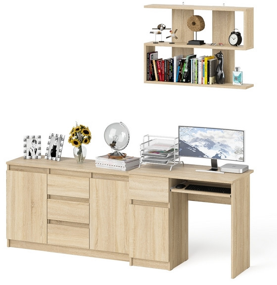 Мори Стол компьютерный МС-1 левый + Комод МК1200.3 + Полка 900, цвет дуб сонома, ШхГхВ 210,4х50х209,6 см., НЕ универсальная сборка