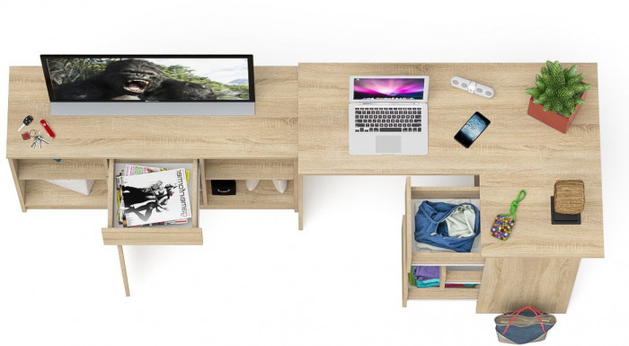 Мори Стол компьютерный МС-16 правый + Тумба МТВ1204.1, цвет дуб сонома, ШхГхВ 244,8х84,9х76,6 см., выдвижные ящики справа, НЕ универсальная сборка