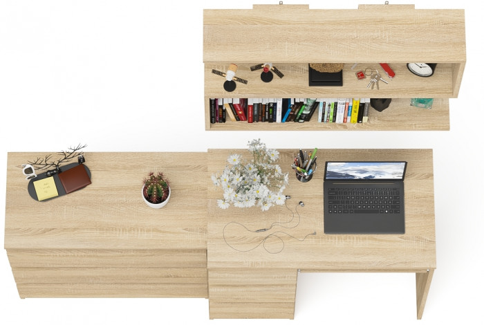 Мори Стол компьютерный МС-6 левый + Комод МК800.1 + Полка 900, цвет дуб сонома, ШхГхВ 170,4х50х209,6 см., НЕ универсальная сборка