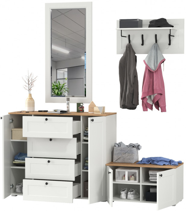 Остин Прихожая 50, белый шагрень/дуб крафт золотой